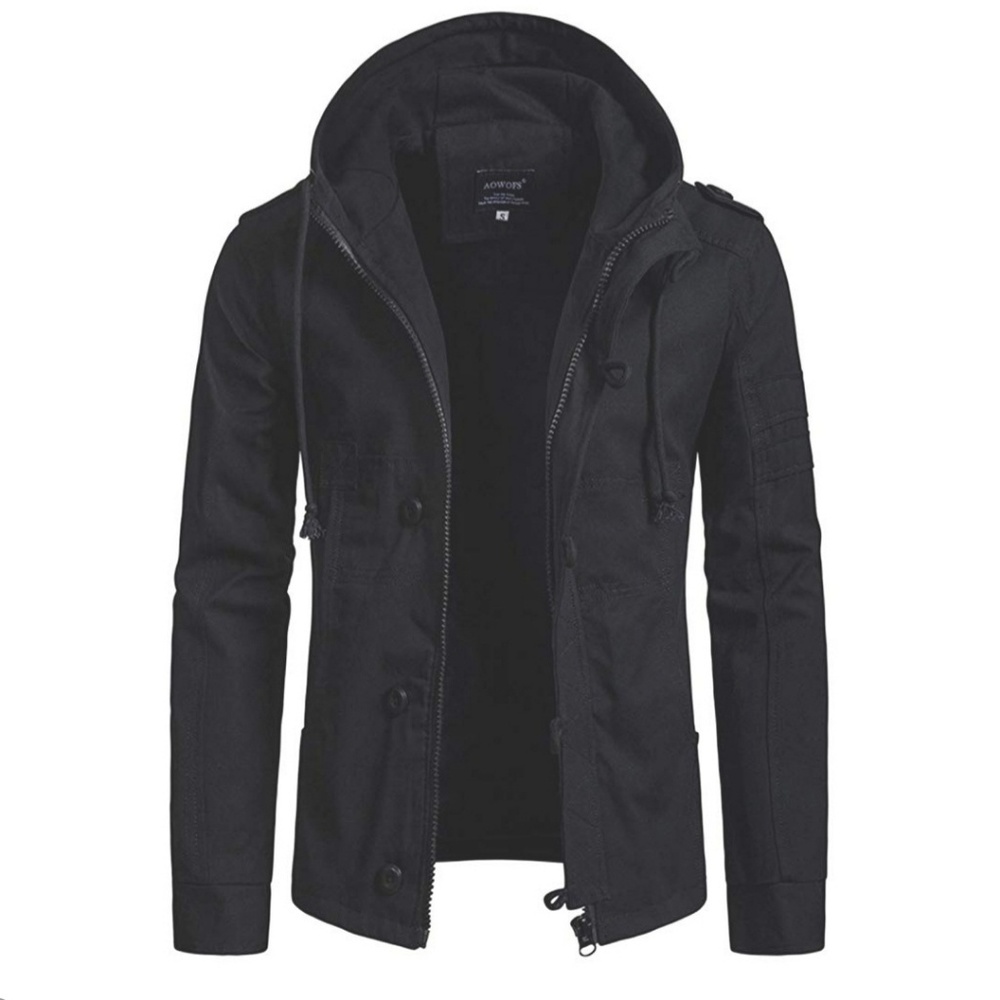 Mens black Military Jacket Tactical Hoodie Zip Up